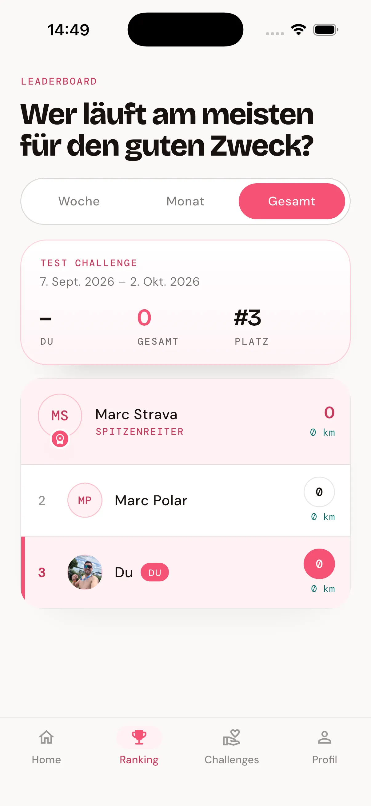 Rangliste in der Herz-Kilometer-App