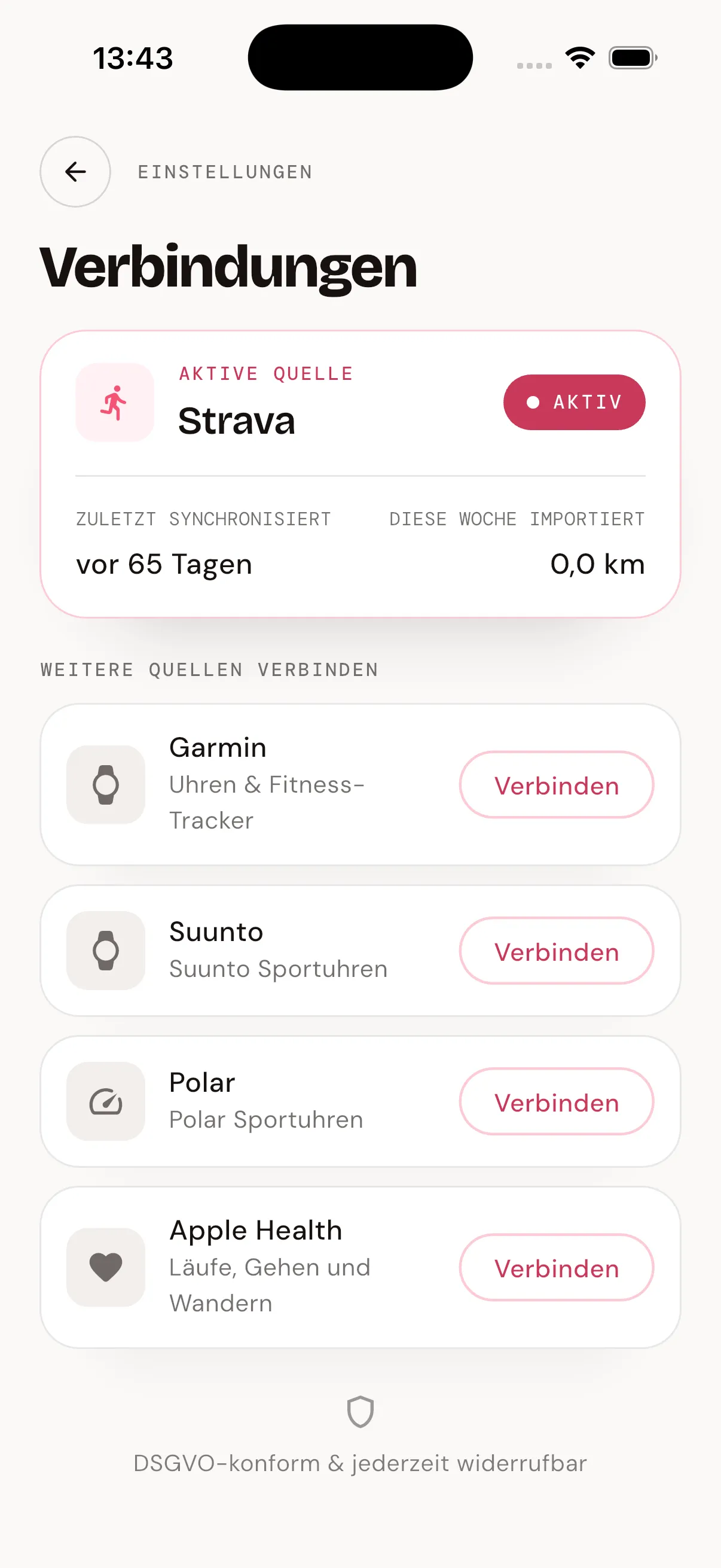 Verbundene Tracker in der Herz-Kilometer-App