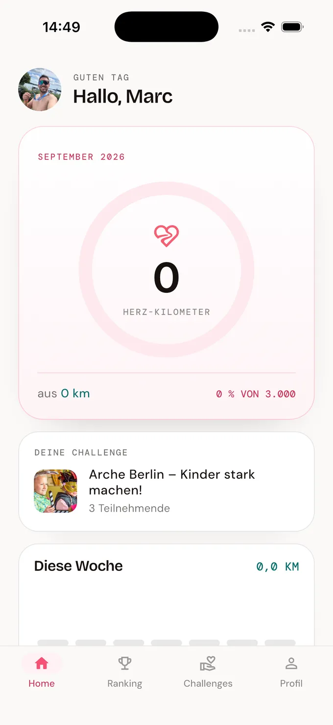 Die Herz-Kilometer-App mit dem Herz-Kilometer-Ring